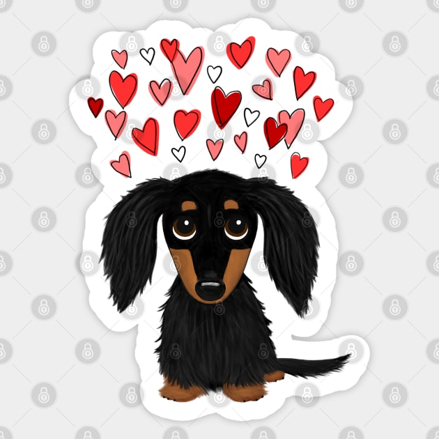 Cute Dog | Black and Tan Longhaired Dachshund with Hearts Sticker by Coffee Squirrel